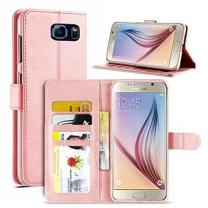 Samsung Galaxy S6 Wallet Flip Case Leather Card Slots Cover (Rose Gold)