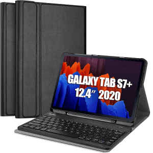Samsung Galaxy Tab S7 Plus 12.4 inch SM-T970 T976B Detachable Wireless Bluetooth Keyboard Case, Lightweight Protective Slim Folio Leather Smart Cover (Black)