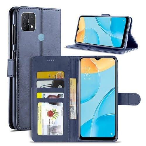 Oppo A15 SupRShield Wallet Leather Card Holder Flip Protective Shockproof Magnetic Case Cover (Navy Blue)