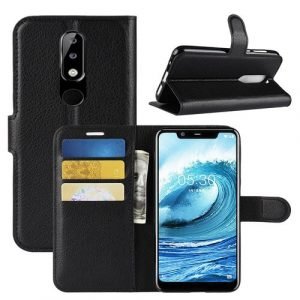 Nokia 5.1 Plus Wallet Leather Flip Card Holder Stand Magnetic Case Cover (Black)