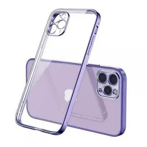 Apple iPhone 12 Pro Clear Gel Case Luxury Plating Transparent Hard PC Back Cover (Purple)