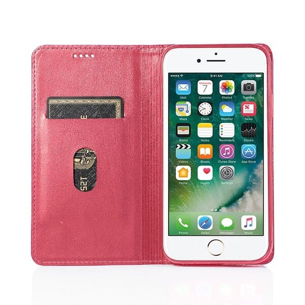 Apple iPhone 8 Wallet Case Flip Leather Card Slots Magnetic Stand Cover (Hot Pink)