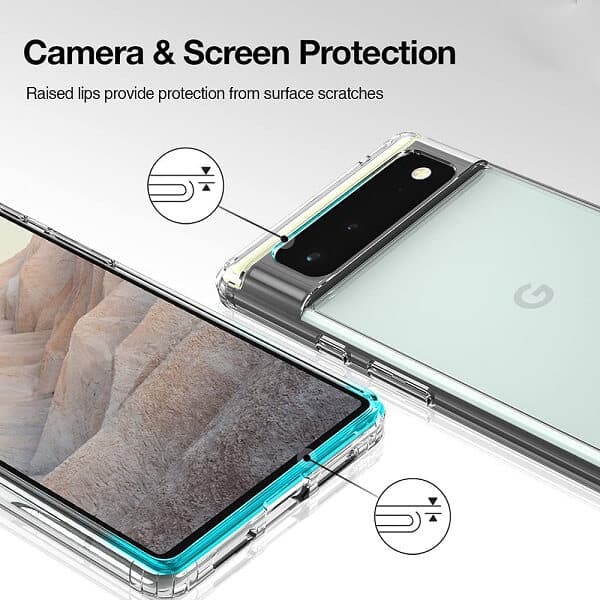 Google Pixel 6 Clear Case Slim With 4 Corners [Shock Absorption] Hard Back Soft Bumper Cover