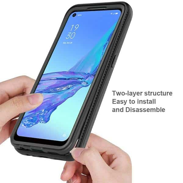 Oppo A53 Military Grade Full Body Shockproof Clear Heavy Duty Case Bumper Drop Protection Tough Cover (Black)