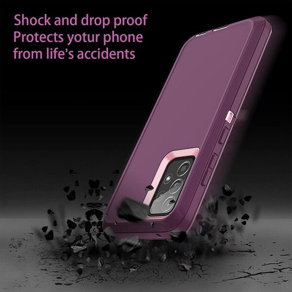 Samsung Galaxy A52S Case Drop Resistant Defender Tradies Heavy Duty Rugged Shockproof Tough Cover (Purple)